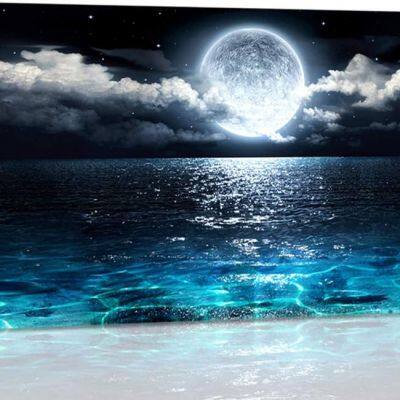 Wall Art Moon Sea Ocean Landscape Picture Canvas Wall Art Oil Paintings Modern Artwork for Living Room Wall Decor and Home Décor Framed Ready to Hang