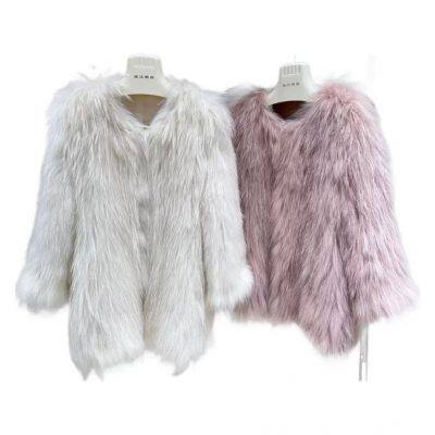 Fashion Internet Celebrity Real Hair New Raccoon Wool Fur Coat for Women in Autumn and Winter Mid-length Coat photo-3