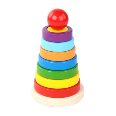 Wholesale Wooden Seven-Color Tower Rainbow Building Blocks Stacked Puzzle Toys for Children