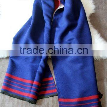 High Grade Fashion Women Brand Navy Blue Wool Cashmere Scarf Pashmina with Fringes