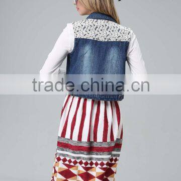 Summer Women Lace Stitching Jean Vest Waistcoat Denim Vest photo-6