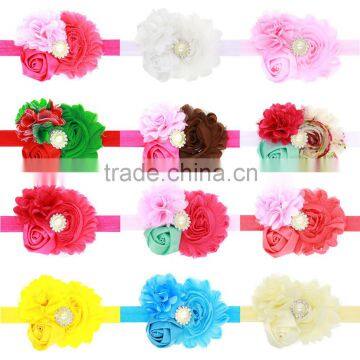 Hot-sales baby shabby chic flower headband headwraps childrenchirstmas flower headbands for hair accessories kids headwear