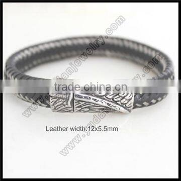 Wholesale Leather Steel Mens Magnetic Bangle