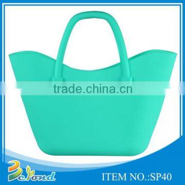 High quality fashion waterproof peacock green silicone beach bag