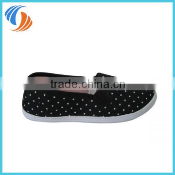 New Canvas Flat Slip On Casual Shoes Sneaker Black With White Dots