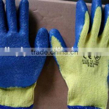 10 gauge yellow cotton yarn blue latex coated glove with wrinkle