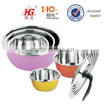 Stainless steel colourful salad mixing bowl/basin set with lid(6 pcs)