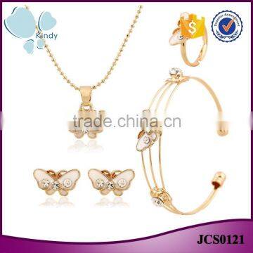Children and women jewellry 4 pieces zinc alloy rhinestone butterfly jewelry set                        
                                                                                Supplier's Choice