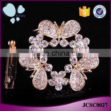 Fashion jewelry latest design zinc alloy rhinestone flower full jewelled butterfly scarf clip brooch