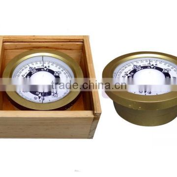 Brass compass for fishing boat with wooden box