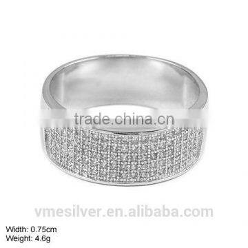 [RZK-0027] 7.5mm Fashion 925 Sterling Silver Ring with CZ Stones, Micro Pave Ring, Wholesale Ring