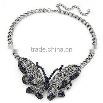 2014 Hot Sale Stock Wholesale Metal Jewelry Luxurious Handmake Butterflt Crystal Necklace for Ladies