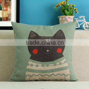 Cute cats pattern plain natural linen cushion cover replacement sofa backrest pillow cover