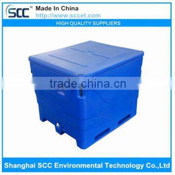 Blue color LLDPE fish transport totes, plastic fishing totes 1000L