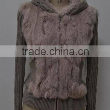 women fashion knitted real rabbit fur jacket LK16F022