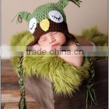 Baby Owl Hat- Sleepy Owl- Green and Brown Sleepy Owl Hat