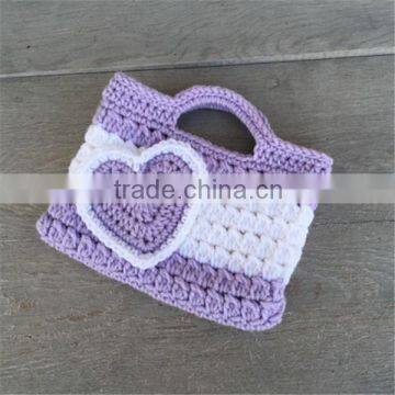 girls beautiful purple heart pattern handmade crochet cotton hand bag