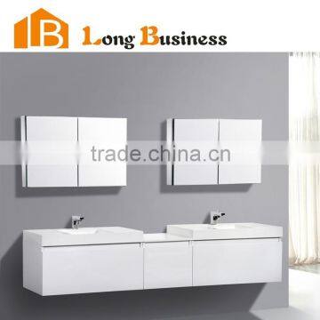 LB-JX2075 High gloss white luxury bathroom cabinet with 2 basin