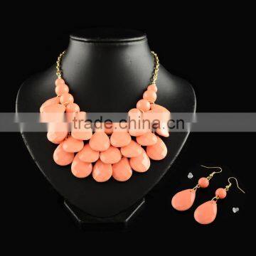 Teardrop Bubble Beaded Bib Necklace and Earrings Jewelry Sets for Women Fashion Jewelry Set 2015(SJEW-S005-08)