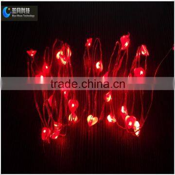 red heart shape battery powered led string light