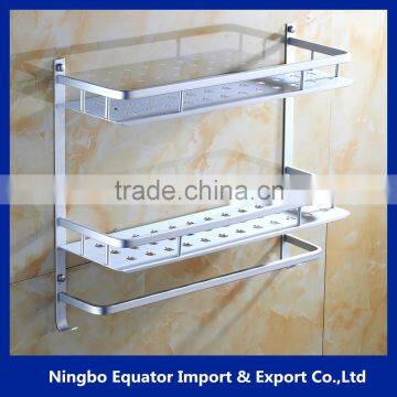 Factory Supply 2 Layers Aluminium Metal Bath Rack Wall Mount Bathroom Shelf for Towel