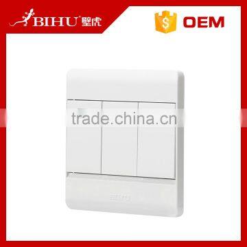 Famous brand BIHU White PC panel 3 gang 2 Way Wall Switch for home