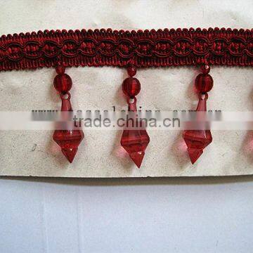 Hot Sell Red Acrylic Beaded Fringe Trim For Curtain, Furniture; Beaded Curtain Lace