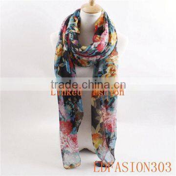 flower print scarf viscose voile shawl scarf bufunda stoles shawls