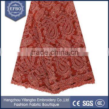 Mature Style Wine Color African Tulle Mesh Lace Fabric For Dresses