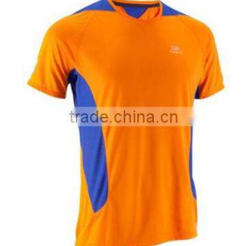 Mens Spring Autumn Short Sleeve Contrasted Running Shirt Orange Blue