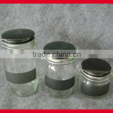 3pcs set blackboard painting glass storage jars with clip lid, kitchenware