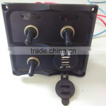 Marine Electric Black 2-Row 3 Gang Compact LED Toggle Switch Panel Dual USB Socket photo-2