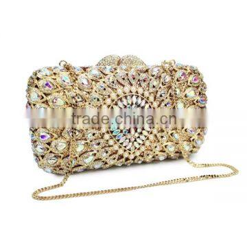 Gold Metal and AB Color Crystal Evening Clutch Bag Woman Handbag Ladies Party Bag (88162A-AB) photo-3