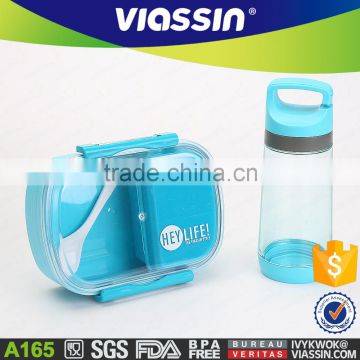 A165 multifunctional BPA free plastic bento lunch box with water bottle