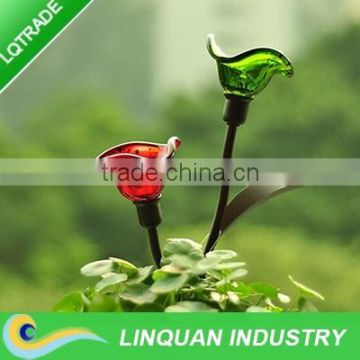 LED solar flower light/solar garden lamp/ outdoor pin lamp/red green transparent glass light