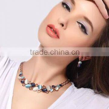 High Quality Crystal Jewelry Sets Opal Colorful Stone Hollow Circle Gold Plated Statement Chain Necklaces And Earring Sets photo-3