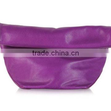 Genuine leather designer roll over clutch bag