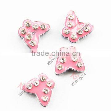 Zinc Alloy Pink Butterfly Crystal Spacer Charm Beads