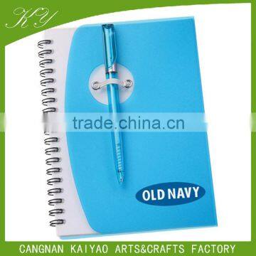 Custom pp cover bluk spiral notebook with pen for promotion