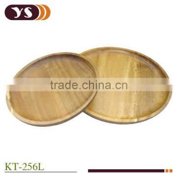 Round wooden serving tray for hotel