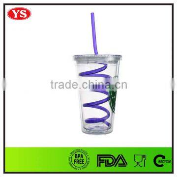 16oz Bpa Free Wholesale Plastic Custom Printed Mugs With Curly Straw