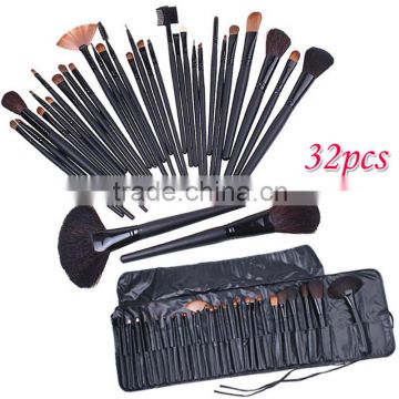 Professional 32 PCS Cosmetic Facial Make up Brush Kit Wool Makeup Brushes Tools Set with Black Leather Case