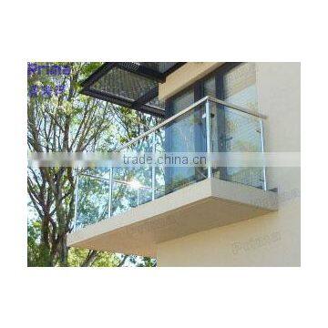 Glass balustrade with stainless steel handrail and post