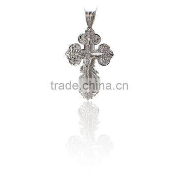 14K Solid Gold Fashion Jesus Cross Charm Necklace