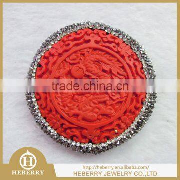 The Chinese dragon red carving hot pendant with clay material and rhinestone