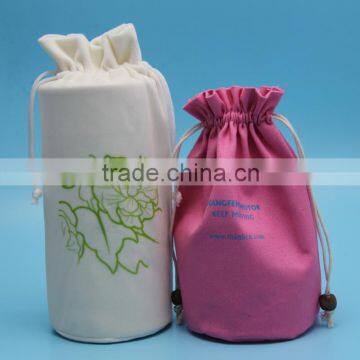 Hot sales good quality drawstring custom round bottle bags.bottle packing bags