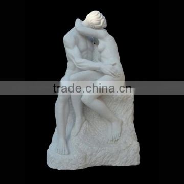 Hand Carved White Marble Man and Woman Kiss Statue