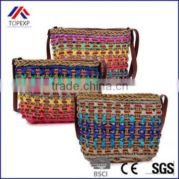 Fashion Women Weaving Bucket Style Travel Beach Shoulder Bags Charming Rainbow Color Summer Straw Bag For Vacation 2016