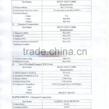 GRANULATED BLAST FURNACE SLAG POWDER IN CEMENT/GGBS/GGBFS