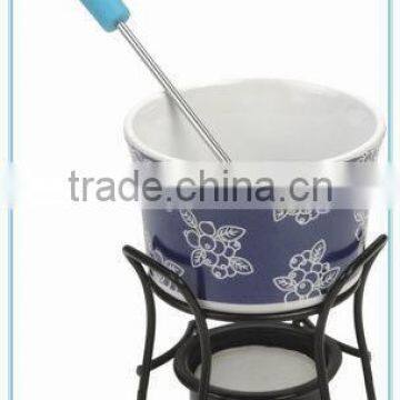 Ceramic Cheese Fondue Set With Stand With Green Color Cheese Press photo-3
